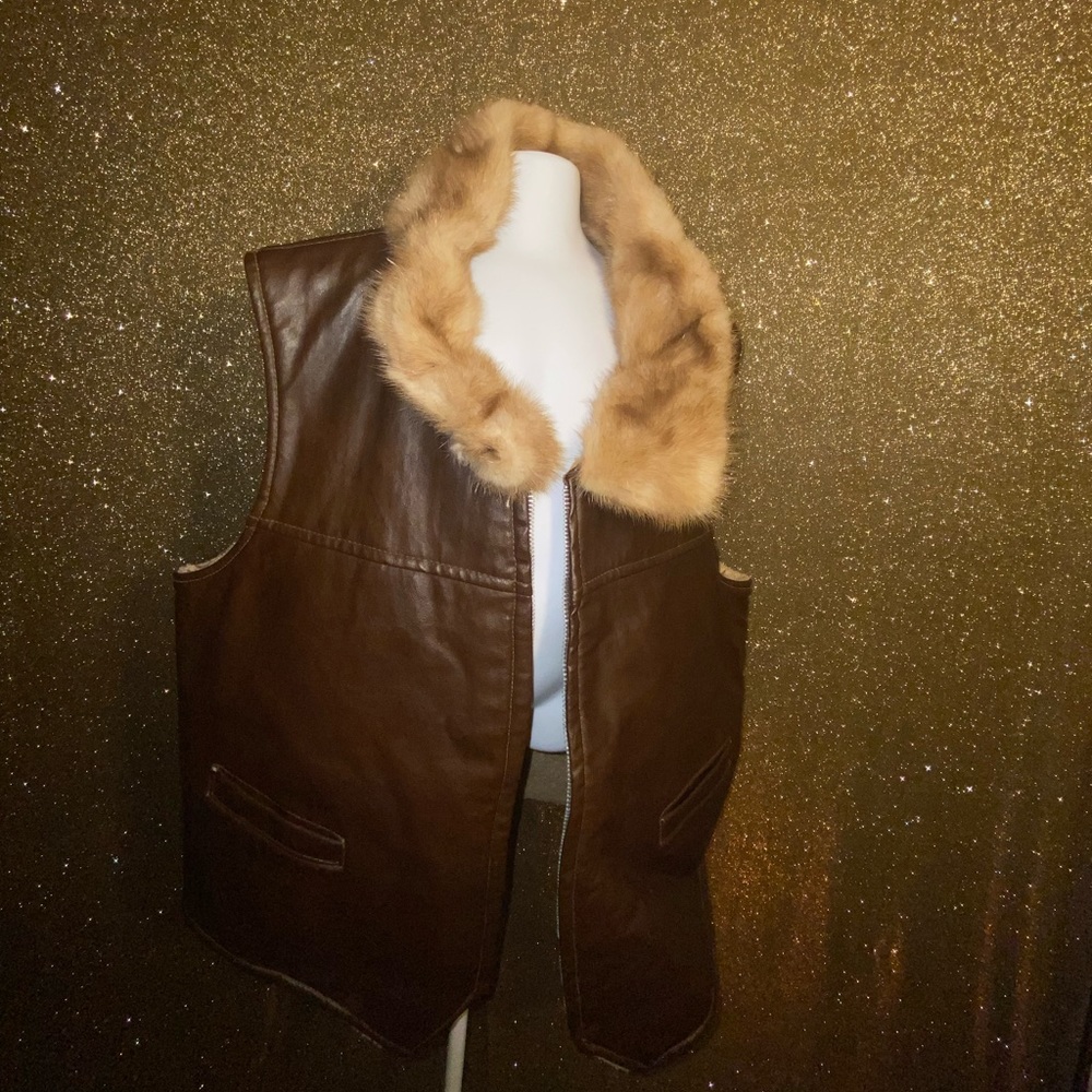 BROWN LEATHER FUR VEST
